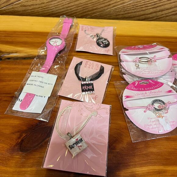 Cancer Awareness Pink Ribbon Jewelry Bracelets Watch Necklace Survivor NEW - Picture 9 of 9